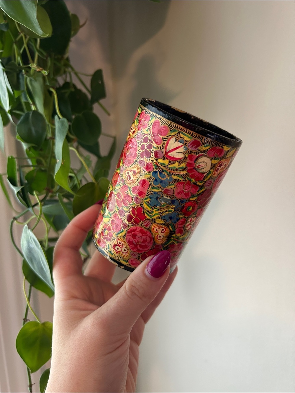 Vintage Kashmiri Style Hand Painted Pen Holder